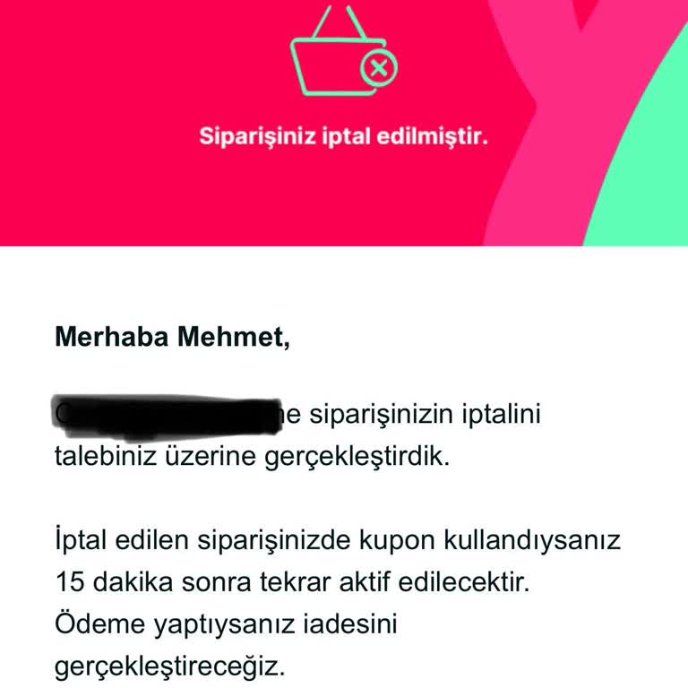 Yemeksepeti Market Yemek Sepeti'nin 2 Saat Bekletip Stok Yok Diyerek İptal Edilen Sipariş