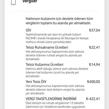 Vodafone Söylenenden Yüksek Fatura Gelmesi Ve Ek Vergiler Hk