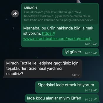 Mirach Textile İade Kodu Vermiyor Ve İletişime Geçemiyorum