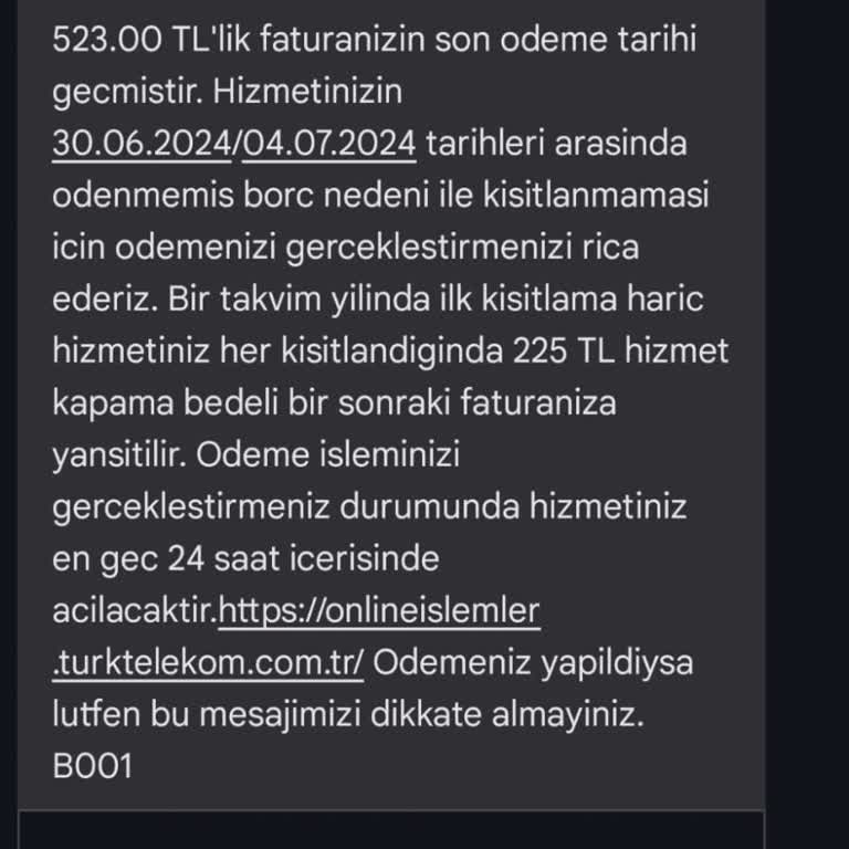 Türk Telekom İşlem Ücreti Talebi
