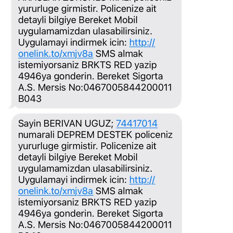 Bereket Sigortadan Gelen Yanıltıcı Mesajlar