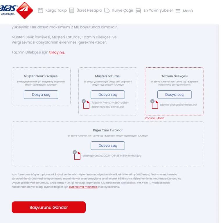 Aras Kargo Şube Tazmin Başlatmıyor İnternetten Başvuramıyorum
