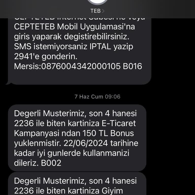 TEB Bonus Puanlarının Süre Aşımı Nedeniyle Silinmesi