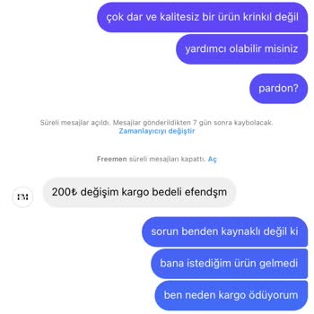 Freemen (Instagram: Freemen.tr) Freeman.tr Yanlış Ürün Gönderimi