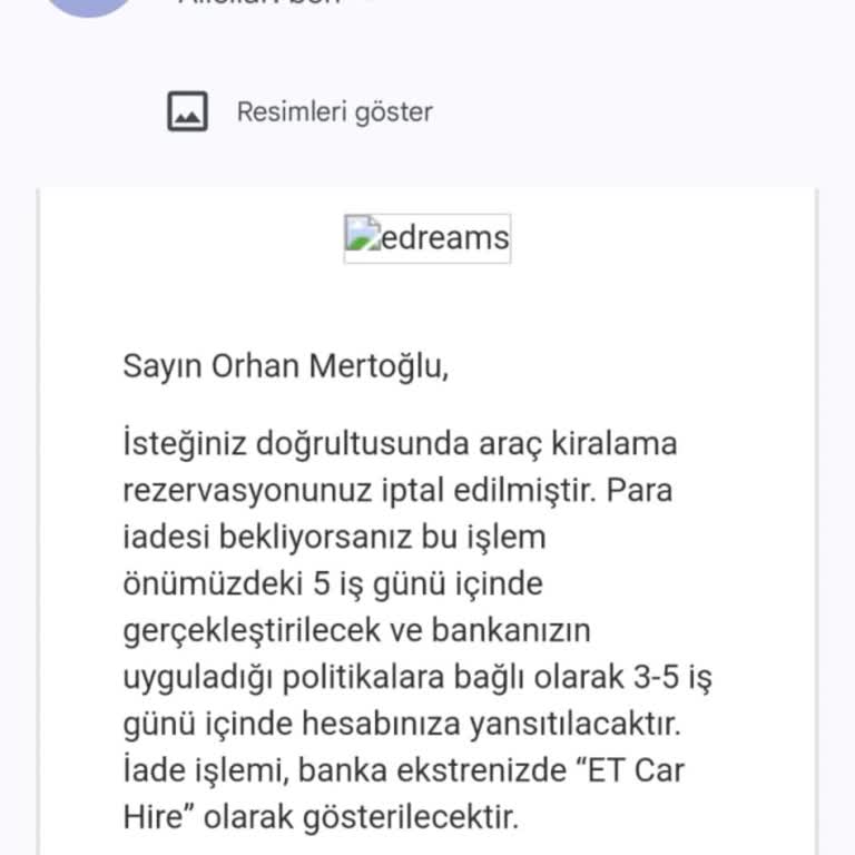 EDreams Car Ödenmeyen Geri İade Ücreti