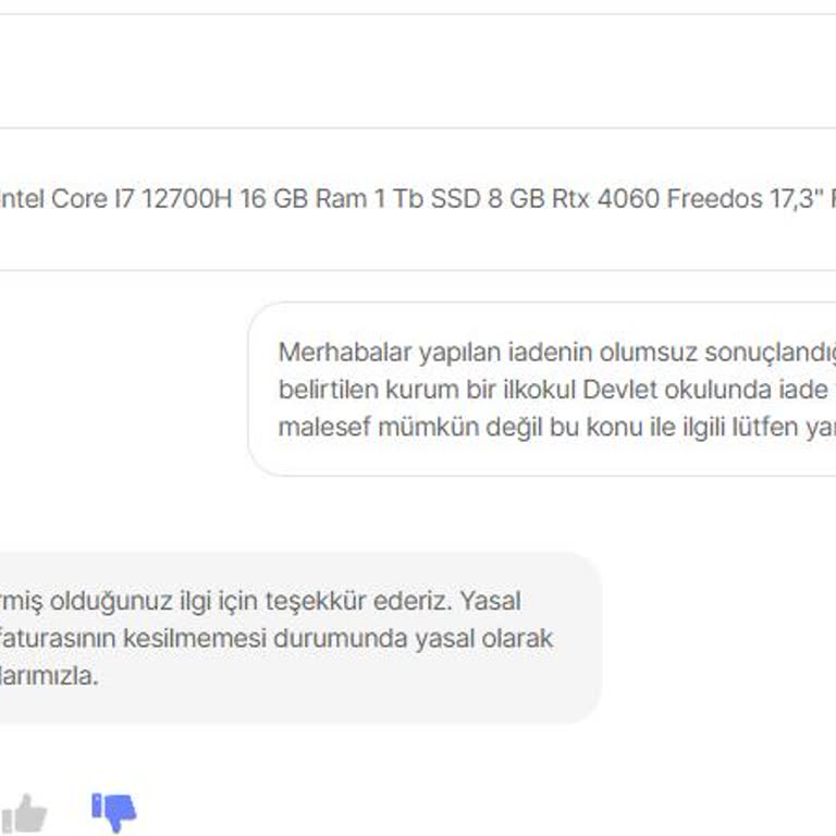 Monster Notebook İade Kabul Etmiyor!