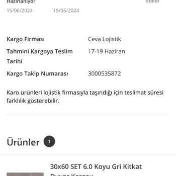 Eczacıbaşı Vitra Siparişim Nerede