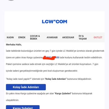 LCW Waikiki İlk Kullanımda Deforme Olmuş Ürünü Kabul Etmiyor.