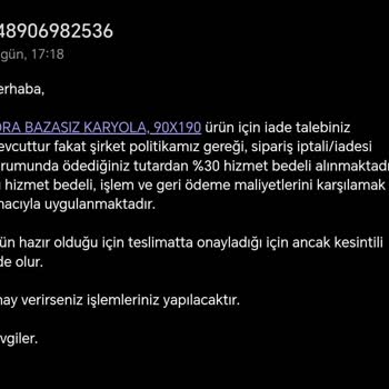 Vivense Teslim Edilmeyen Ürünün %30 Kesintisi.