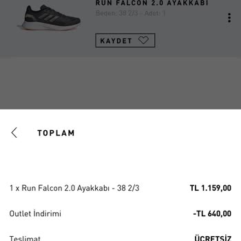 adidas Ürünün Fiyatı Sepette Değişiyor