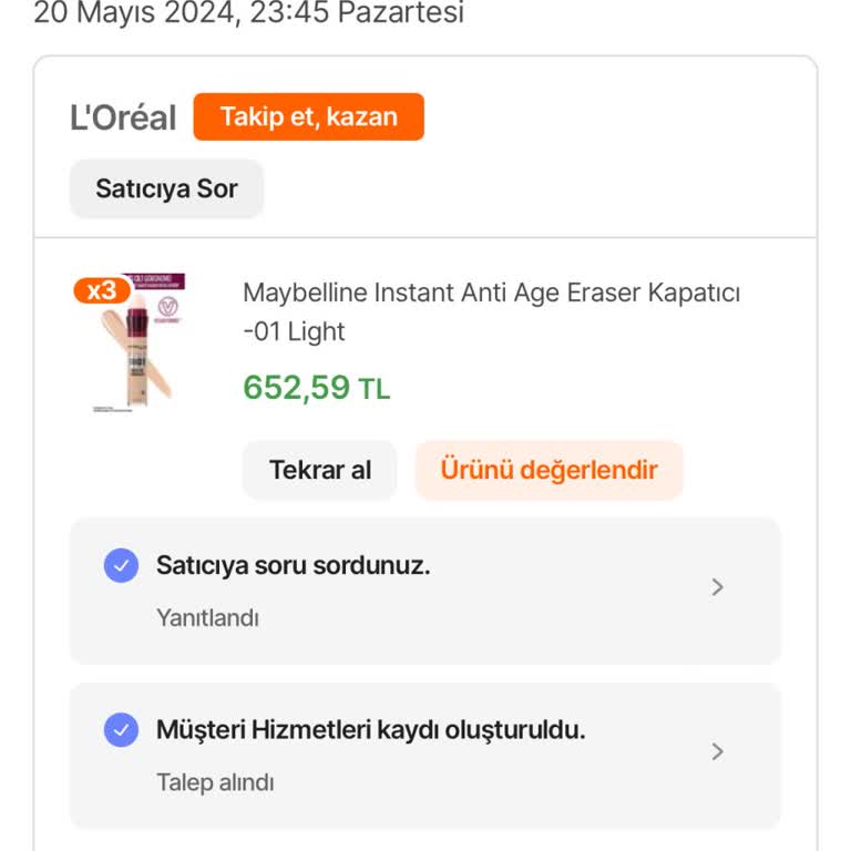 Hepsiburada'dan Maybelline Kapatıcı Aldım Ürünün Roll-on U Çalışmıyor