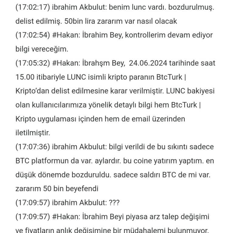 BTC Türk Lunc Delist