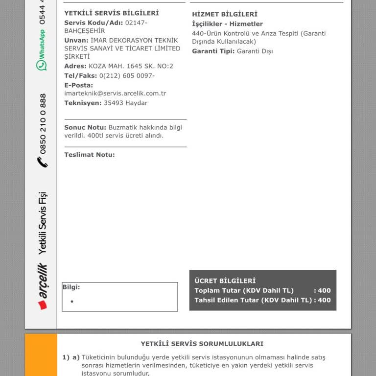 Arçelik Buzdolabı Buzmatik Arızası Ve Çağrı Merkezi Yetkisizliği