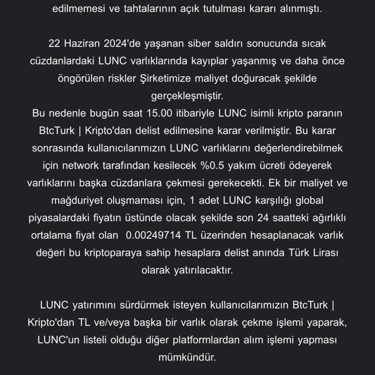 BTCTURK LUNC Coin Satışı Ve Güvenlik Sorunu