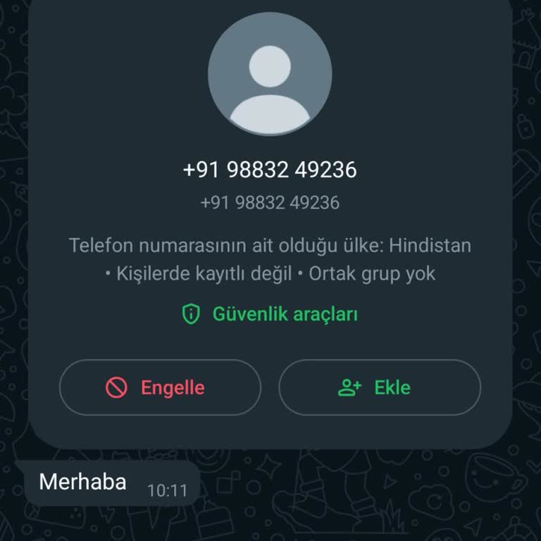 WhatsApp Yabancı Numara Merhaba Mesajı