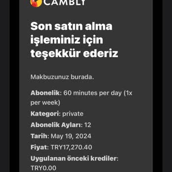 Cambly Bilgi Dışı Üyelik Yenilemesi Şikayeti