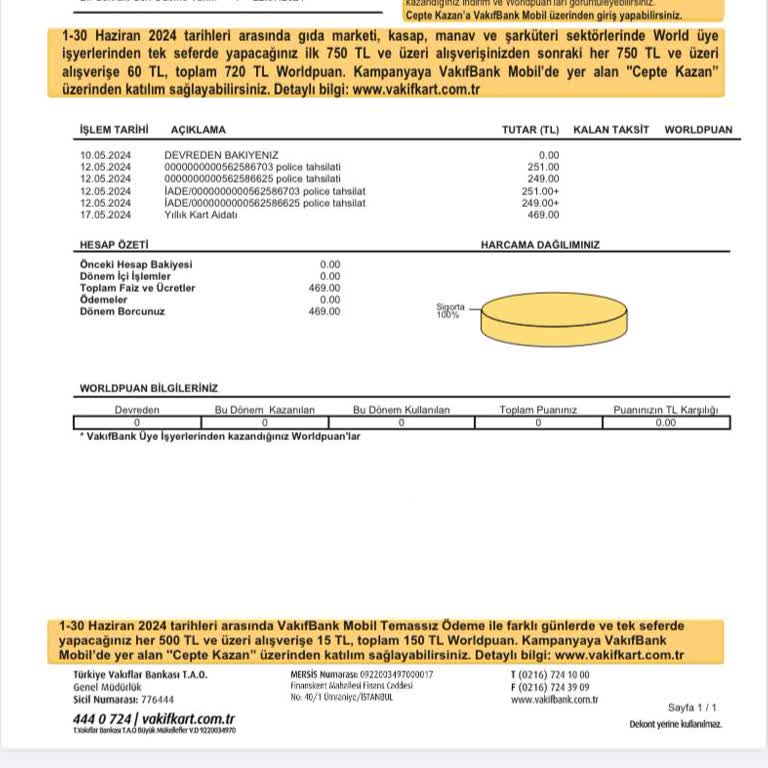 VakıfBank Yıllık Kart Aidatı Kesintisi