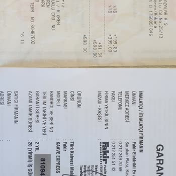 Fakir Ev Aletleri Kahve Makinesi 5 Kullanımda Arızalandı, Tamir Ücreti Fahiş