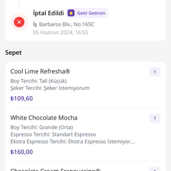 Getir Yemek Starbucks Yola Çıkan Siparişin İptali