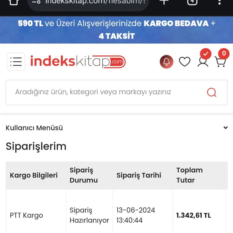 İndeks Kitap Sipariş Kargoya Verilmiyor.