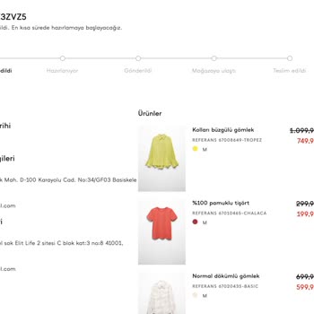 Mango Web Sitesi'nden Yaptığım Siparişimle İlgili Adres Değişikliği