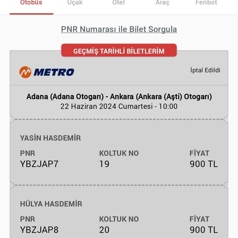 21 Haziranda Obilet'ten Bilet İptal Ettim İadesi Gelmedi
