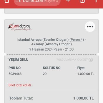 Obilet Şikayet Bilet Geri Ödenmedi