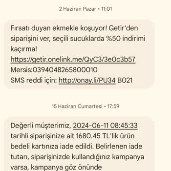 Getir Fazla Alınan Ücretin İade Talebi