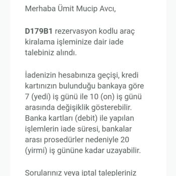 Araç Kiralama İptali Ve İade Talebi, Enuygun İade Yapmıyor.