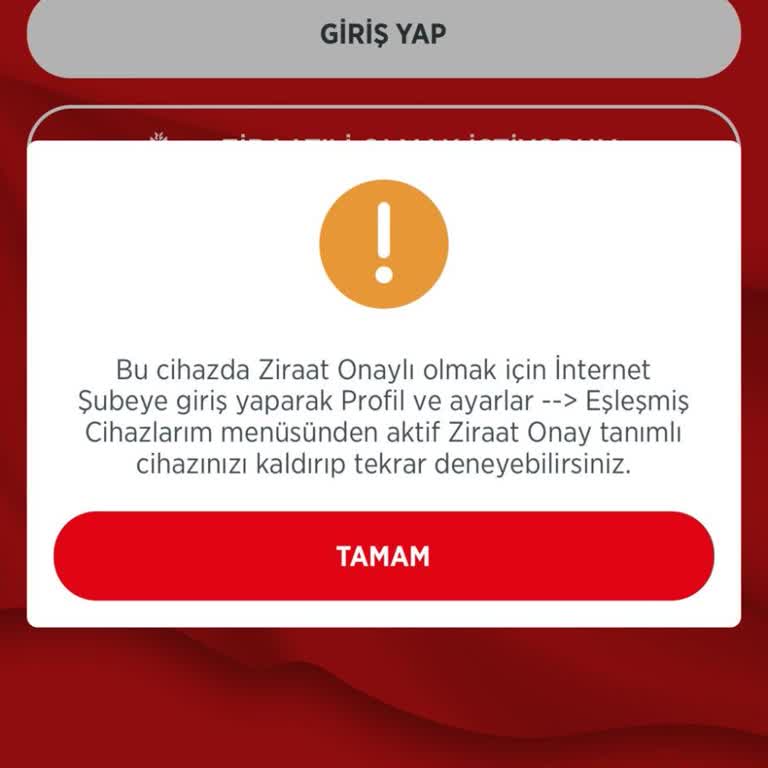 Ziraat Mobil Eşleştirme Yapmak İçin Uygulama Girişi