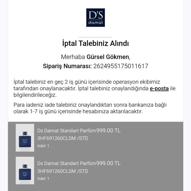 DS Damat Sipariş İptali Ve Ödeme İadesi Sorunu