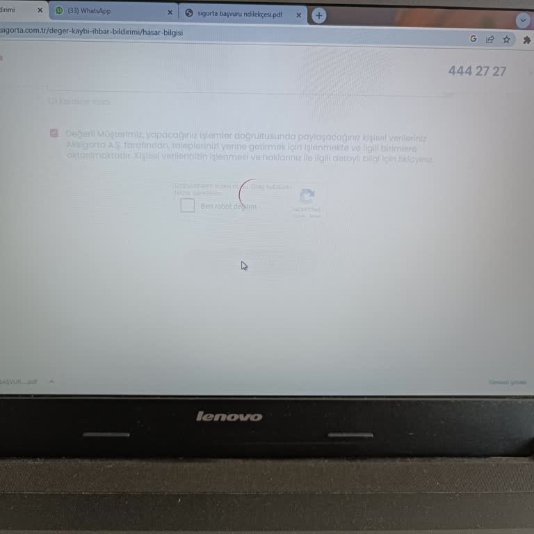 Aksigorta Değer Kaybı Web Sitesinde Hata.