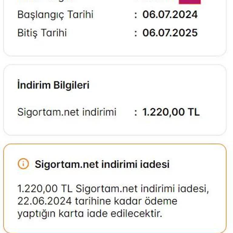 Sigortam.net İndirim Tutarını İade Etmedi.
