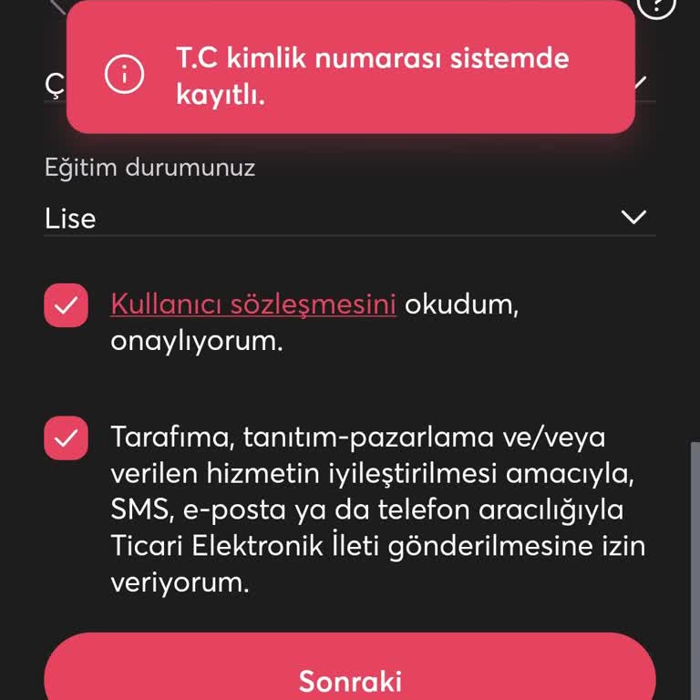 İninal Kart Bu T. C. Zaten Kullanılıyor Hatası Veriyor Yeni Hesap Açamıyorum