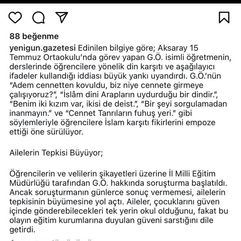 Milli Eğitim Bakanlığı (MEB) Dinsiz Deist Hocanın Gereği Yapılması