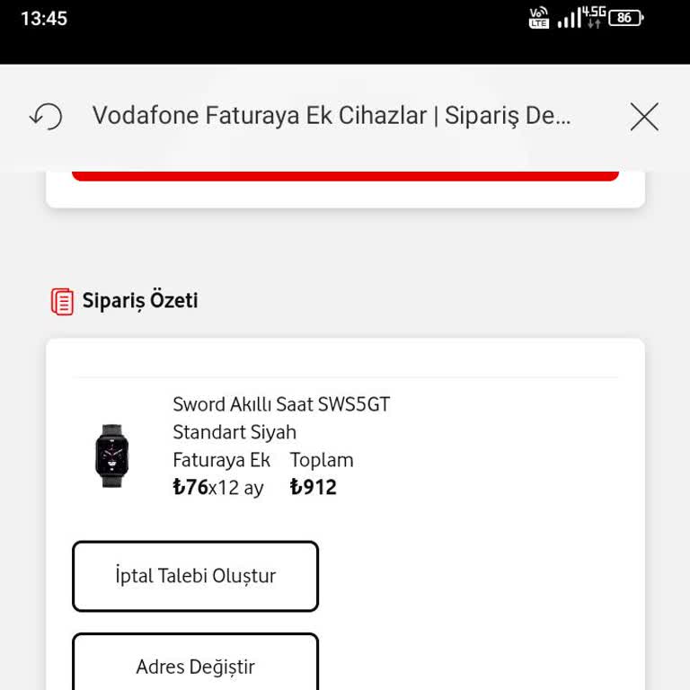 Vodafone Yanımda Faturaya Ek Cihaz Alınan Ürün Faturası