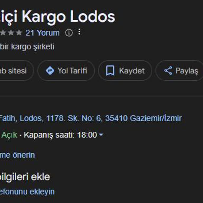 İzmir Lodos Ddn Gaziemir Yurtiçi Kargo
