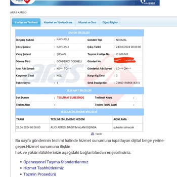 Aras Kargo Teslimat Problemi, Şube Sorumsuzluğu, Yanlış Şube