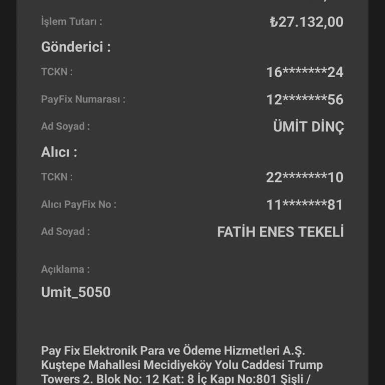 Payfix Hesabımdan Bilgim Dışında Para Gönderme Gerçekleşti