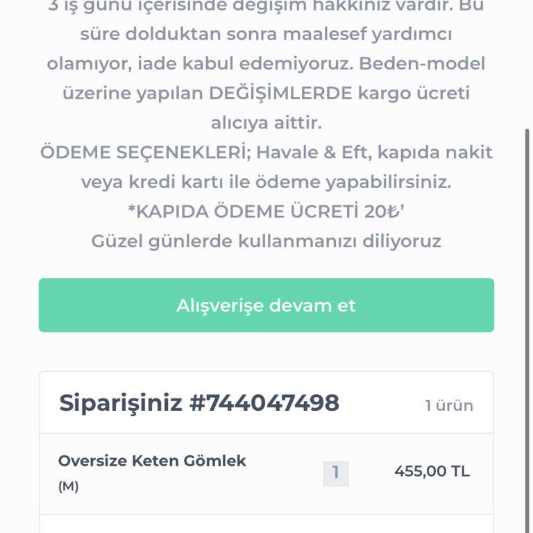 Shopier Üzerinden Vovo Bey Erkek Giyim'den Gömlek İstedim İade Yok