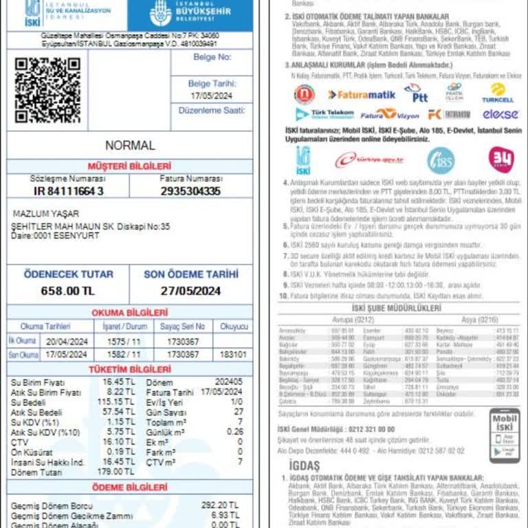 İstanbul Büyükşehir Belediyesi İSKİ Su Faturası Atık Su Bedeli
