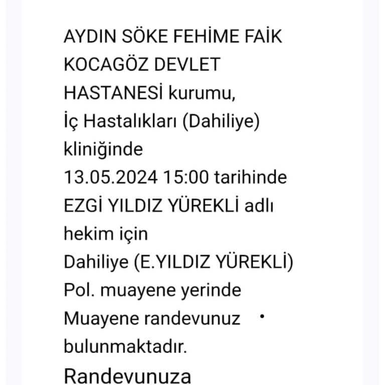 Söke Fehime Faik Kocagöz Devlet Hastanesi Dahiliye Bölümüne Eleştiri