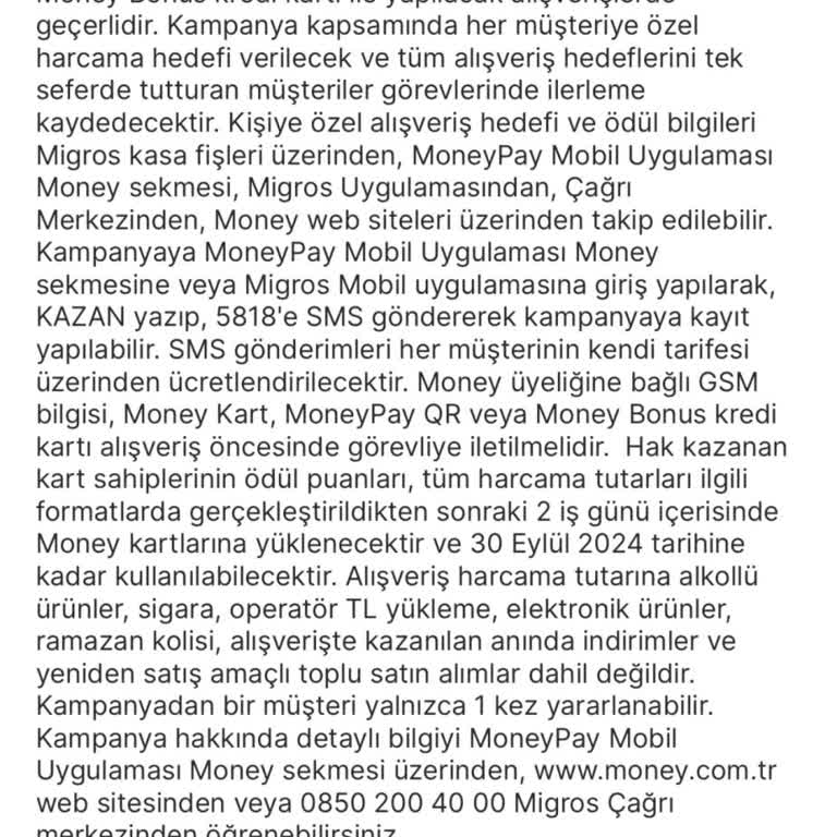 Migros Sanal Market Money Puanları Vermiyor