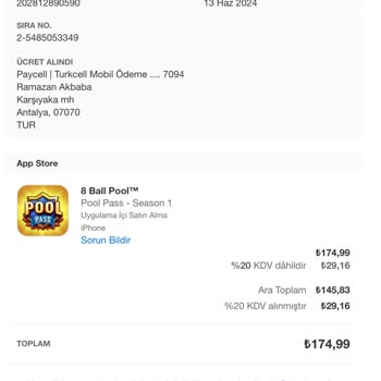 8 Ball Pool Satın Alınan Ürün İçin Tekrar Ücret Talebi