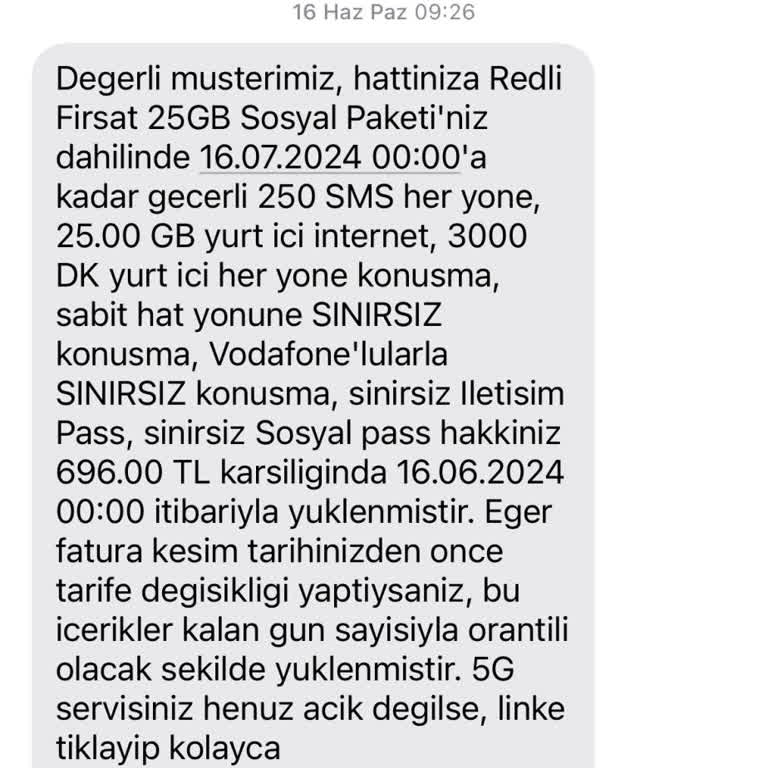 Vodafone Ücret Bilgilendirmesinin Yapılmaması