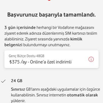 Vodafone Genç Bütçe Dostu 48 Paketi