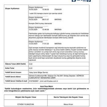 Yataş 3lü Koltuğumun Kusurlu Teslimi Sonucunda Olanlar