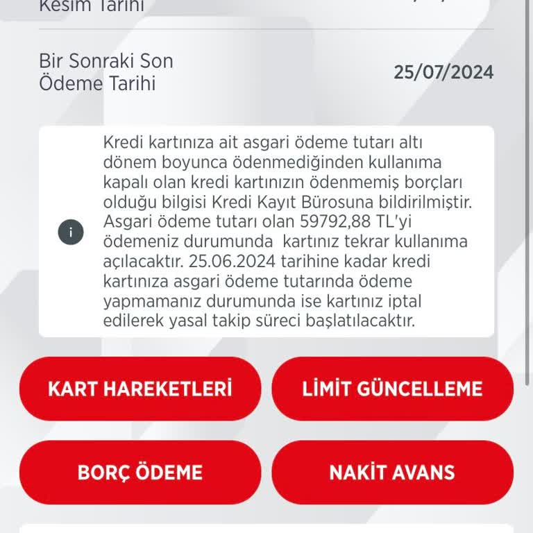 Ziraat Bankası Kart Borcunun Asgari Ödemesi Yapıldığı Halde Açılmadı