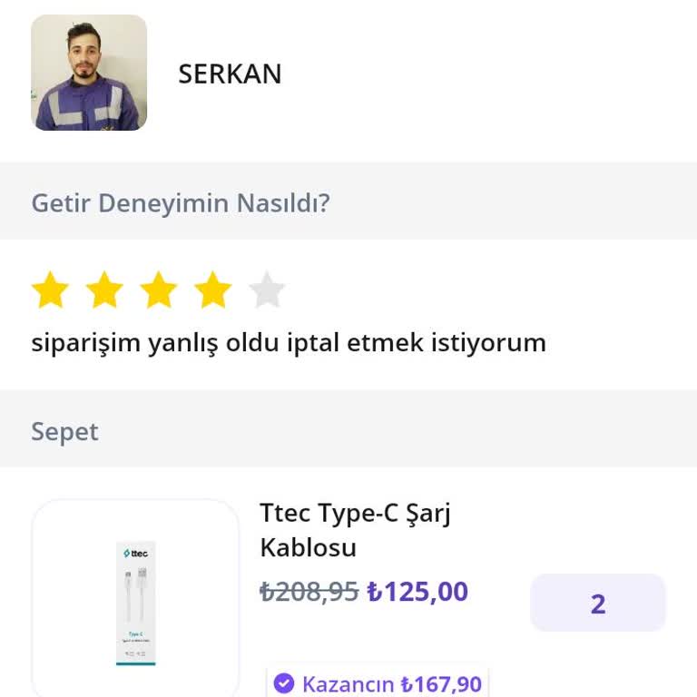 Getir İademi Kabul Etmiyor