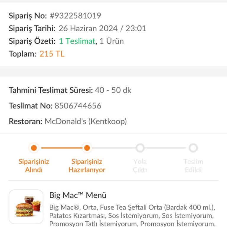 McDonald's Batıkent Teslimat Gecikmesi.